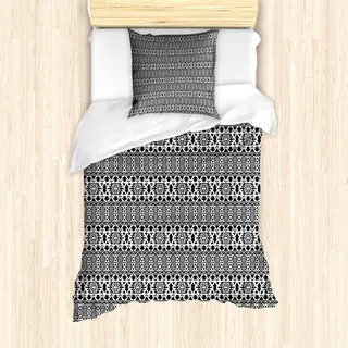 ABAKUHAUS Schwarz und weiß Mantele, Folk Mexican, Milbensicher Allergiker geeignet mit Kissenbezügen, 135 cm x 200 cm - 80 x 80 cm, Schwarz-Weiss - Schwarz
