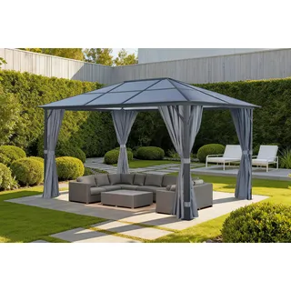 Pavillon KONIFERA "Aruba", grau (anthrazit, grau), B/H/T: 400cm x 260cm x 300cm, Pavillons, Pavillon, Gestell aus Aluminium, Dach aus Polycarbonat-Stegplatten, Topseller