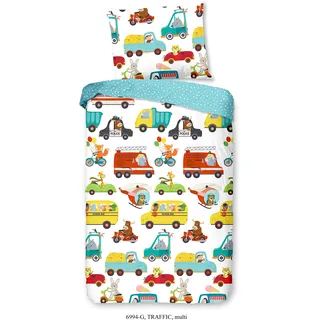 Comptoir du Linge Kids Good Morning Bettbezug, 135 x 200 cm, 100% Baumwolle, Bedruckt mit Autos