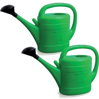 Prosperplast 2X Gießkanne 10 Liter | grün | für Haus & Garten | aus robustem Kunststoff | Gartengießkanne mit Abnehmbarer Brause | zur einfachen Bewässerung von Blumen, Pflanzen & Bäumen