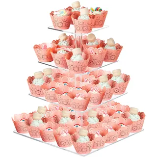 Boxalls Tortenständer mit 4 Ebenen, Groß Quadrat Cupcake-Ständer aus Acryl 30,5 Zentimeter/ 12 Zoll, Transparenter Tortenstützen Dessert-Gebäckturm Muffinständer für Hochzeit, Geburtstag, Mottoparty