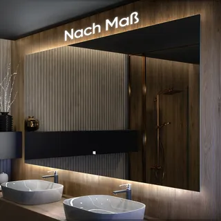 Badspiegel 80x80 cm - Vertikal mit LED Beleuchtung - LED Farbe Kaltweiß 7000K - T102 - Touch Schalter - Individuell Nach Maß - Beleuchtet Wandspiegel Lichtspiegel Badezimmerspiegel - Transparent