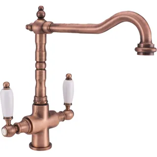 PB Nostalgische klassische Landhaus-Küchenarmatur, Kupfer mit weißen Griffen 1208953914 - Kupfer, Weiß