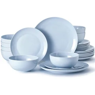 HIKAA Geschirrset 8 Personen, 24-Teiligs Knochenporzellan Geschirr Set, Teller Set Mikrowellen und Spülmaschinenfest, Tafelservice für Zuhause, Hochzeiten, Kombiservice Leicht und Langlebig (Blau)