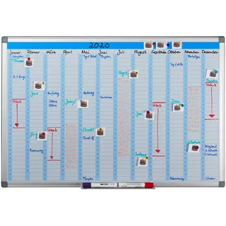 Relaxdays Whiteboard, Jahresplaner, abwischbar, magnetisch, Planungstafel mit Stiftablage, Magnetwand 60 x 90 cm,