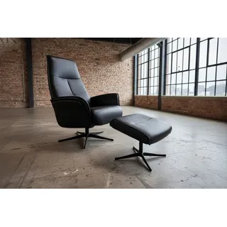 KAWOLA Relaxsessel Josiane Leder 78 x 107 x 87 cm Schwarz mit Hocker