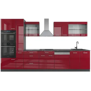 Vicco Küchenzeile R-Line 350 cm anthrazit/bordeaux hochglanz