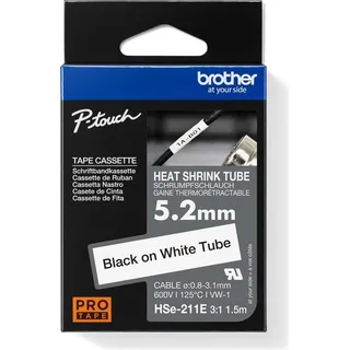 Brother P-Touch Schrumpfschlauch HSe-211E schwarz auf weiß 5,2mm x 1,5m