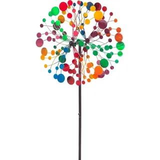 Kinetic Art Windspiel Metall Multi-Colored Kaleidoscope Duett, Ø39 x H122 cm (inkl. Bodenanker), mit Zwei Rotoren für die 3D-Optik, hochwertig Bunte magische Windspiele für den Garten draußen stehend