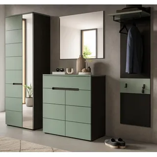 Garderobe Set 4-teilig "Cooper" in Salbei und Grau 220 cm, Soft-Close - Grün, Grau