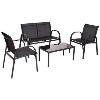 Lounge Set ARONA 4-teilig, Metall + Kunstgewebe schwarz Sitzgruppe Garnitur