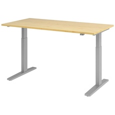 Bild elektrisch höhenverstellbarer Schreibtisch ahorn rechteckig, C-Fuß-Gestell silber 160,0 x 80,0 cm