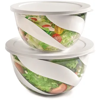 SNIPS | Salatschüssel 2er Set mit Deckel| 3 + 5 L Fassungsvermögen| Rührschüsseln| Set aus zwei Salatschüsseln mit Deckel 3 und 5 Liter | Weiß | Hergestellt in Italien, Ohne BPA.
