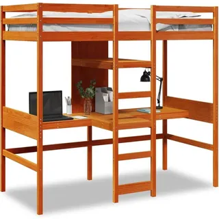vidaXL Hochbett 90 x 190 cm Kiefer massiv Wachsbraun braun