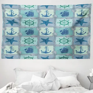 ABAKUHAUS Maritim Wandteppich, Schiffs-Rad-Türkis aus Weiches Mikrofaser Stoff Waschbar ohne Verblassen Digitaldruck, 230 x 140 cm, Türkis Navy