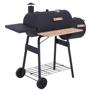 BBQ Grill - 3-in-1 Gasgrill und Smoker - Mit Thermometer - Mit Rädern - Holzablagen - 124 x 53 x 104 cm - Schwarz