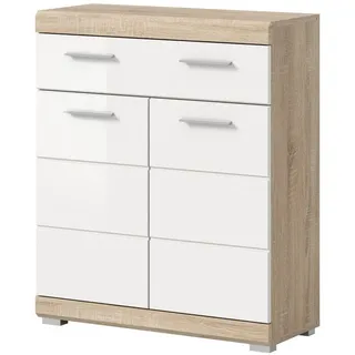 inn.furn Badezimmer Kommode Mambo weiß Hochglanz und Eiche 74 x 88 cm