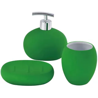 Benetton Bad-Accessoire-Set , Grün, Silberfarben , Stein , 3-teilig , Abstraktes , 14.5x22.1x11 cm , Seifenspender mit Kunststoffpumpe , Badaccessoires, Seifenspender