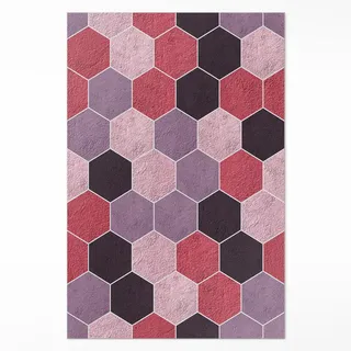 Wallfluent Teppich 60x90 cm Plüsch-Hexagone Geometrisches Muster , Rosa , Kunststoff , 60x90 cm , Teppiche und Böden, Teppiche