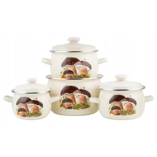 8-teiliges Kochgeschirrset aus Emaille Topfset Induktion Kochtopfset Töpfe Set Pilze - Beige