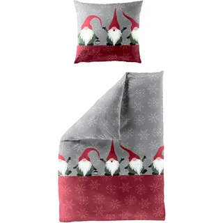 BIERBAUM Bettwäsche »4047« 2 Stk. tlg. Biber, 100 % Baumwolle, pflegeleicht, kuschelig warm, mit Wichteln, rot