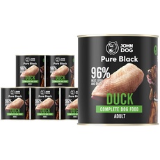 JOHN DOG Pure Black - 96% Fleisch - Premium Nassfutter für Hunde - Hypoallergenes Hundefutter - Glutenfrei Nassfutter - 100% Natürliche Zutaten - Hunde Leckerlis - 6 x 800g - (Ente)
