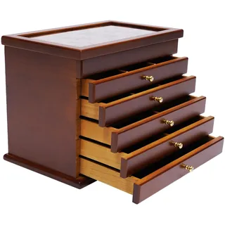 KEESUNG Schmuckkästchen aus Holz, 6 Ebenen Großer Schmuckkasten mit 5 Schubladen Vintage Schmuckkasten Holz Schatulle Große Kapazität Schmuckkoffer Organizer für Schmuck, Halsketten, Ringe