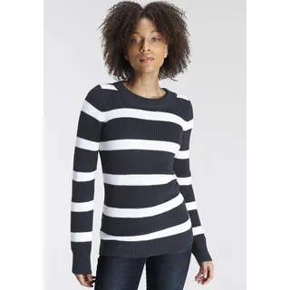 Arizona Rundhalspullover aus Grobstrick im Streifendesign blau