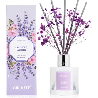 Airkeep Raumduft Lavender Garden – Reed Diffuser mit 8 Duftstäbchen, langanhaltender Lufterfrischer für Badezimmer, Schlafzimmer & Wohnzimmer, stilvolle Heimdekoration, 100m