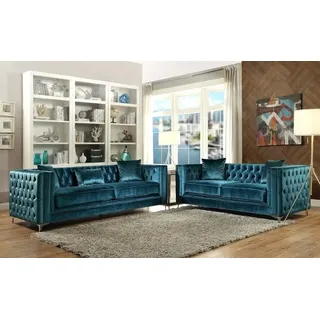 Designer Chesterfield Luxus Villen Möbel Samt Stoff Couchen Sofa 3+2 Garnitur