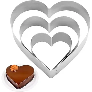 LOMUG Herzbackform 6 Zoll/8 Zoll/10 Zoll Breit und 2.5 Zoll Höhe, 3-teiliges Set Herz-Tortenring Kuchenform Edelstahl, Herzform Herzform Backform für Kekse und Schichtkuchen für Weihnachtsfeier