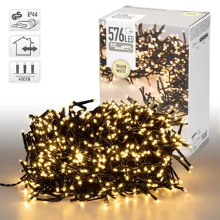 ECD Germany LED Büschel Lichterkette 4m mit 576 LEDs Warmweiß, Strombetrieb, IP44 Wasserdicht, Innen/Außen, Weihnachtsbeleuchtung Weihnachtsbaum - Schwarz