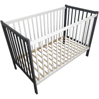 Kinderbett Babybett - BELLO lite – Ökologisch und aus Massivholz 3 fach höhenverstellbar mit drei herausnehmbaren Latten 60 x 120 cm Graphit - Grau