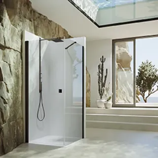 HÜPPE SolvaPro Schwingtür teilgerahmt, Viereck, linksseitige Befestigung, Breite: 900mm, 7T010255D322, Duschkabine: Profilfarbe bronze Glas ESG klar mit ANTI-PLAQUE