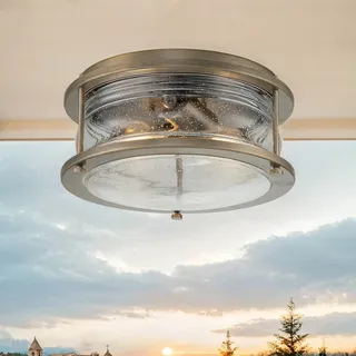 Außenlampe Deckenleuchte rund Ø 30,5 cm 2x E27 Alu Glas IP44 Terrasse Balkon