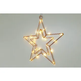 Weihnachtsstern aus kupferfarbenem Draht mit LED-Lichtern warmweiß Fensterstern Größe: H30 x B28 cm (25 LEDs) - Kupfer