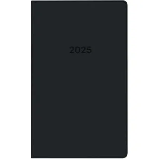 Idena 11151 - Taschenkalender 2025, Leporello-Kalender im Format 8,7 x 15,3 cm, 1 Monat auf 2 Seiten, Terminkalender mit flexiblem Einband in Schwarz und Adressheft
