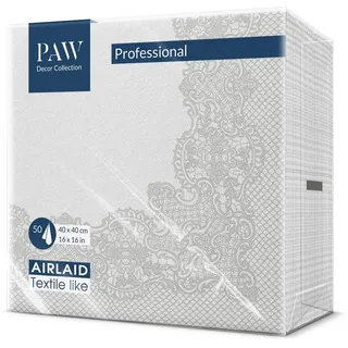 PAW - Servietten aus Airlaid - Stoffähnlich (40 x 40 cm) I 50 Stück I Ideal für Hochzeit, Taufe, Kommunion, Geburtstag I Stoffservietten - Ornament, Silber, Rahmen I Farbe: Royal Lace (silver)