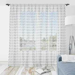 ABAKUHAUS Abstrakt Wandteppich, Simplistic Rund Symmetrical Motive Sich wiederholende Wellenförmige Monochrome Muster, Wohnzimmer Schlafzimmer seidiges Satin Wandtuch, 240 cm x 274 cm, Weiß und Grau - Weiß