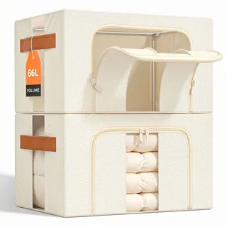 NiuBeBe Kleiderboxen Aufbewahrung Mit Metallrahmen: Stapelbar Beige 2x66L