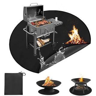 Rund Feuerfeste Unterlage, 120x120cm Feuerschutzmatte, 1093°C Feuerschalenmatte, 3 Schicht Außenbereich Hitzeschutzmatte Grillmatte Bodenschutz, Wasserdicht Faltbare Feuerschutzmatte für Boden, Deck