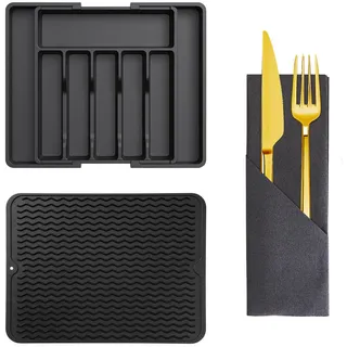 Besteck Organizer Schublade ausziehbar 3-teilig Küchen Ordnungssystem Set , Schwarz , Kunststoff , Küchenzubehör, Küchenhelfer, Küchenhelfer-Set