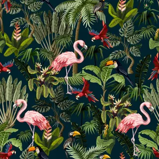 VEELIKE Tropische Tapete Dschungel Fototapete Blumen Klebefolie Zebra Flamingos Tapeten Baum Leopard Möbelfolie Muster Blumentapete Vintage Dekoration Schlafzimmer Flur Wohnzimmer 44.5cm x 300cm