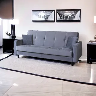 Sofa Luna Schlafsofa im skandinavisches Stil, Couch mit Schlaffunktion und Bettkasten, Polstersofa für Wohnzimmer 213 cm Farbe: Paris 164 – grau - Grau