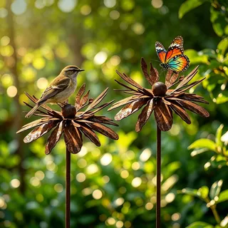 JACKANNA Gartendeko für Draußen Wetterfest 2er Set Gartenstecker Rost Deko frühlingsdeko draussen 60cm -Balkon Deko Gartendeko Vintage Metall - Blumenstecker Edelrost (A)
