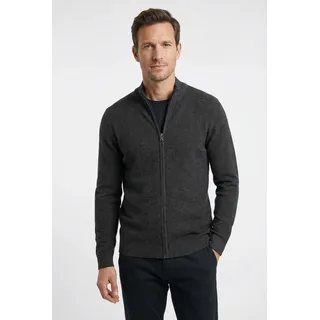 Strickjacke OLYMP, Herren, Gr. L, grau (anthrazit), Strick, Obermaterial: 100% Baumwolle, regular fit, Rippbündchen, Strickjacken Strickjacke, Stehkragen, regular fit