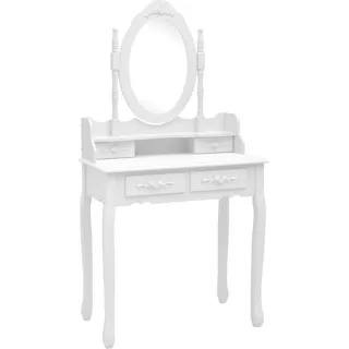vidaXL Schminktisch-Set mit Hocker Weiß 75x69x140cm Paulownia-Holz - Weiß