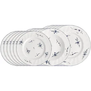 Villeroy & Boch Geschirr-Set "Teller-Set Vieux Luxembourg 18er Set weiß-blau" Spülmaschinengeeignet, Mikrowellengeeignet, weiß, blau