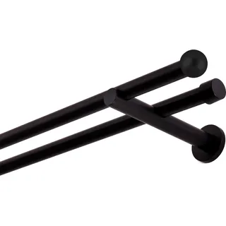 Gardinenstange 140 cm 2-läufig Schwarz Matt stabile Vorhangstange 19 mm mit Kugel einfache Montage an der Wand - Schwarz