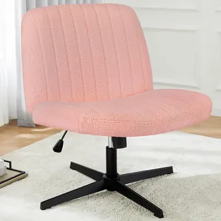 DUMOS Bürostuhl Ohne Armlehne, Teddysamt und Bequemes Netzgewebe Criss Cross Chair, mit Verbreitertem Sitzkissen Schneidersitz Stuhl, Geeignet für Büros, Schlafzimmer und Wohnzimmer (Rose)